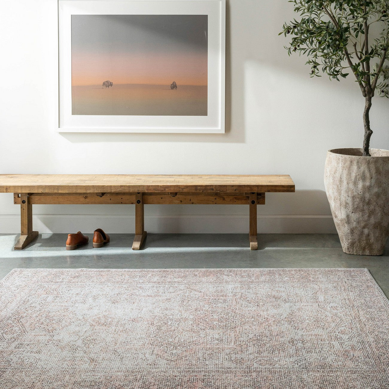AASHI Becki Owens x Livabliss Vintage Traditional Oriental Boho Blush/Cream Area Rug Roomscene