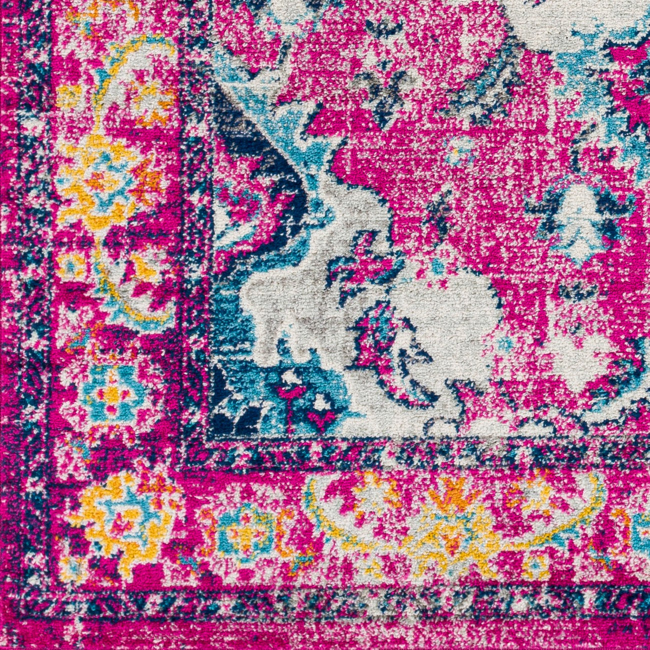 ADITY Vintage Traditional Oriental Boho Bright Pink Area Rug Swatch