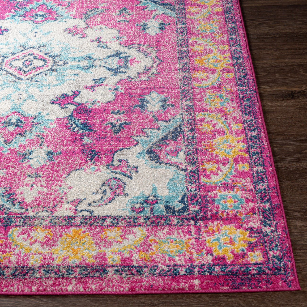 ADITY Vintage Traditional Oriental Boho Bright Pink Area Rug Front