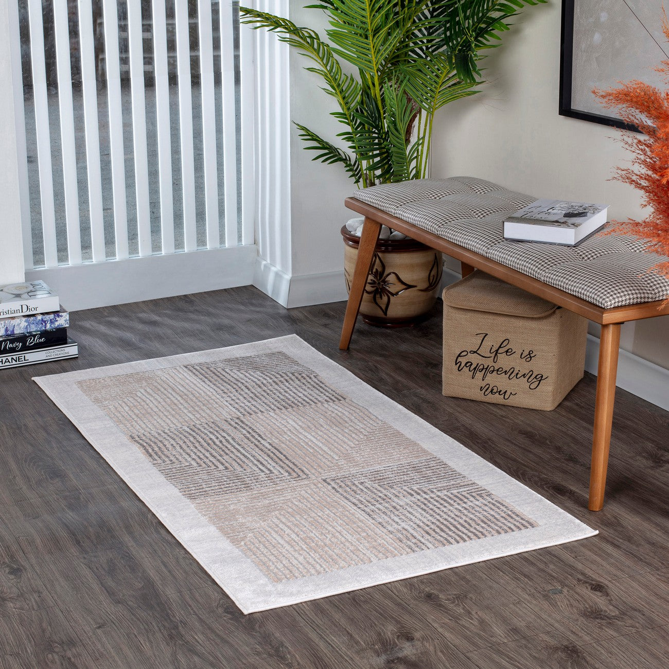 AITANA Scandi Modern Beige/White Area Rug Roomscene