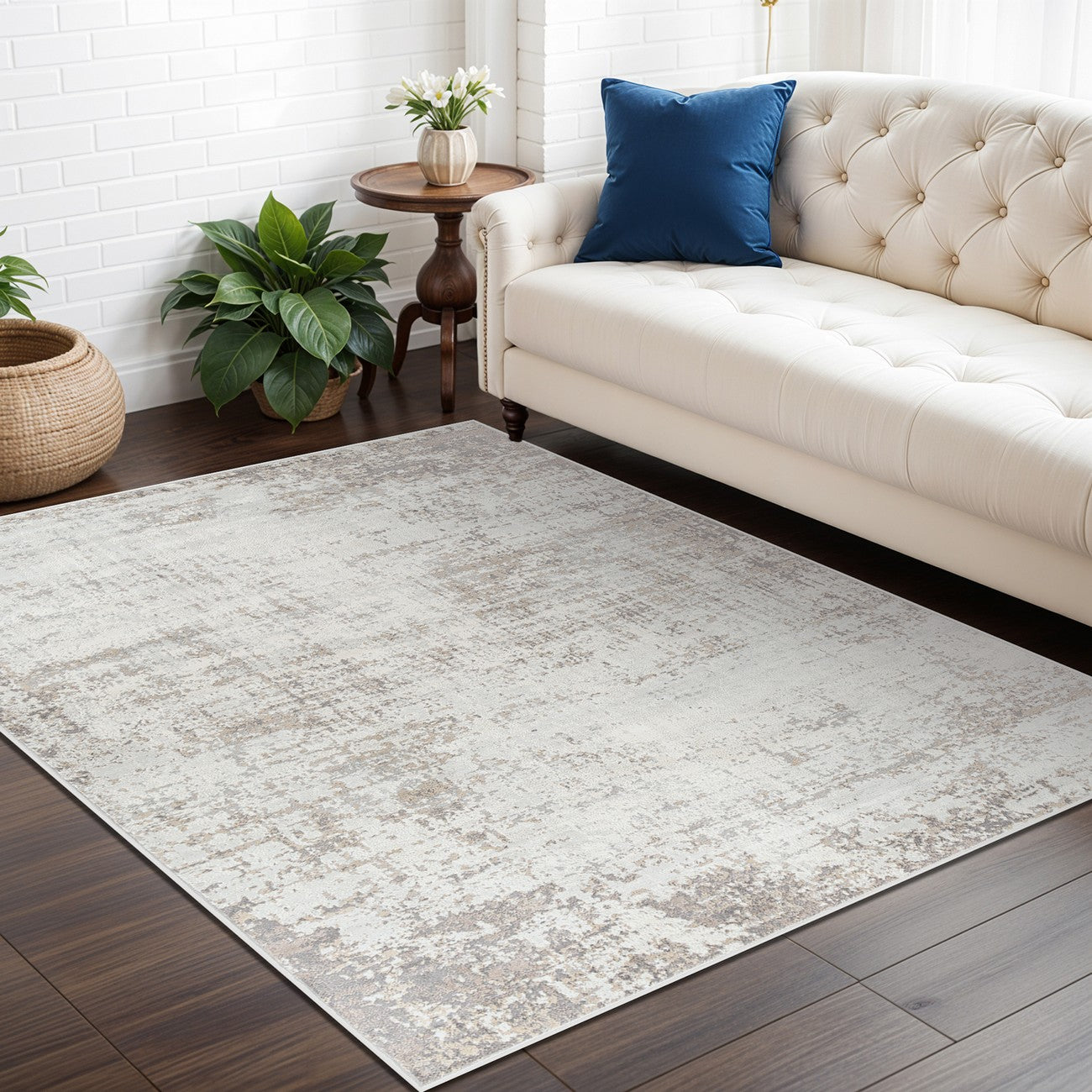 ALIX Abstract Modern Marble Medium Grey Area Rug Roomscene
