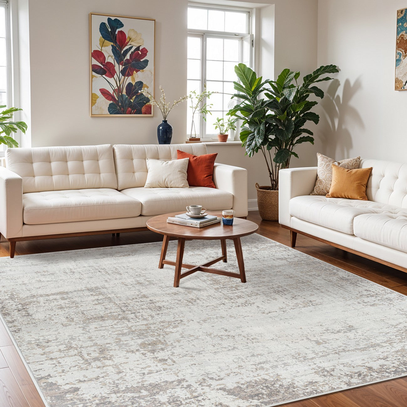 ALIX Abstract Modern Marble Medium Grey Area Rug Roomscene