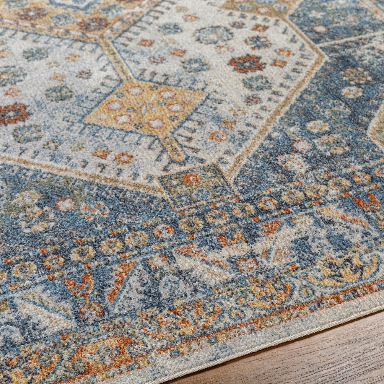 ALKA Machine Washable Traditional Boho Denim Area Rug Texture