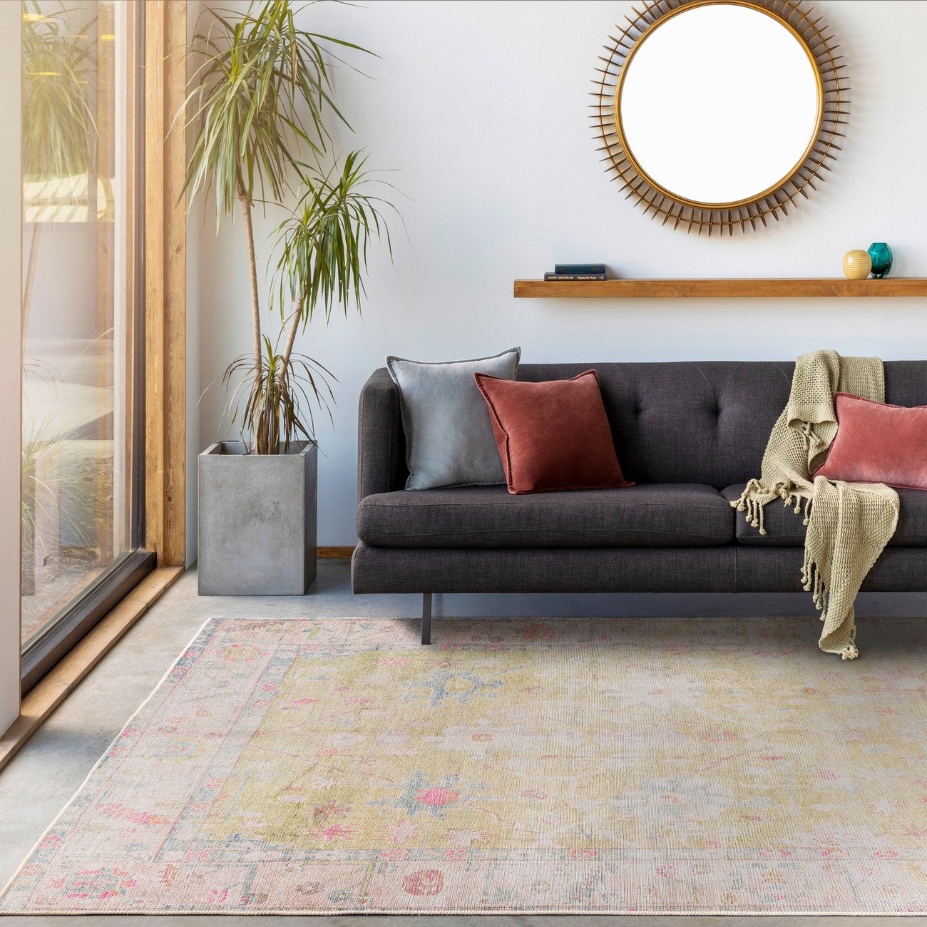 AMARI Machine Washable Traditional Boho Sage Area Rug Roomscene