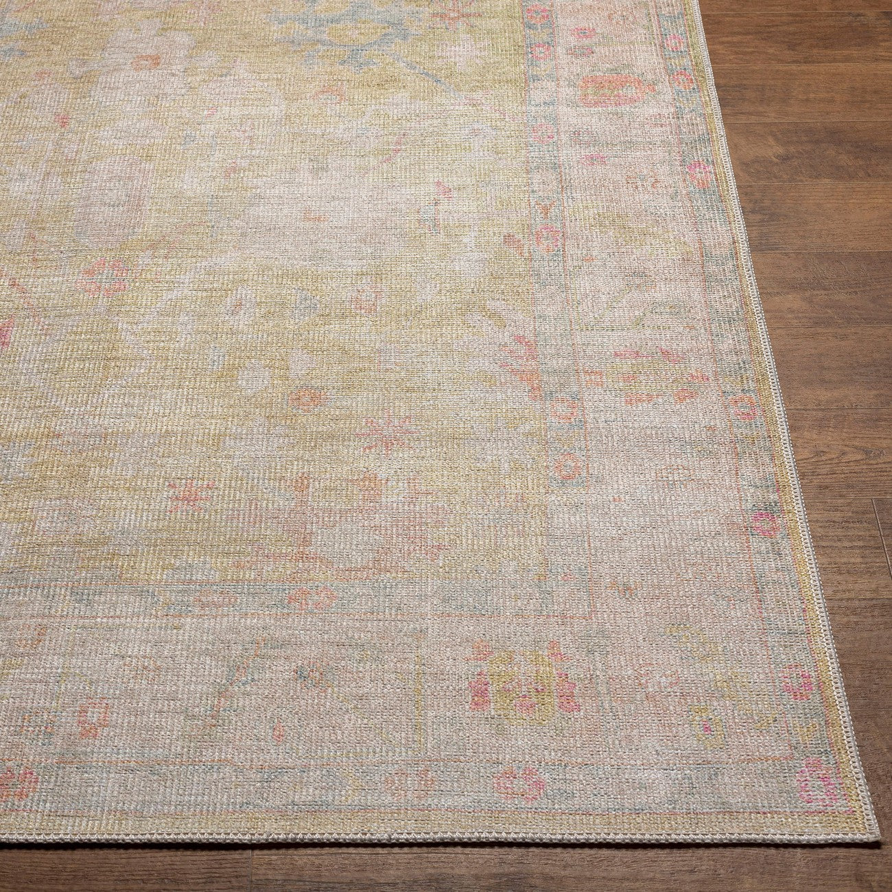 AMARI Machine Washable Traditional Boho Sage Area Rug Front