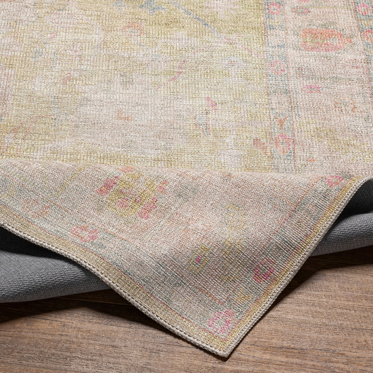 AMARI Machine Washable Traditional Boho Sage Area Rug Fold