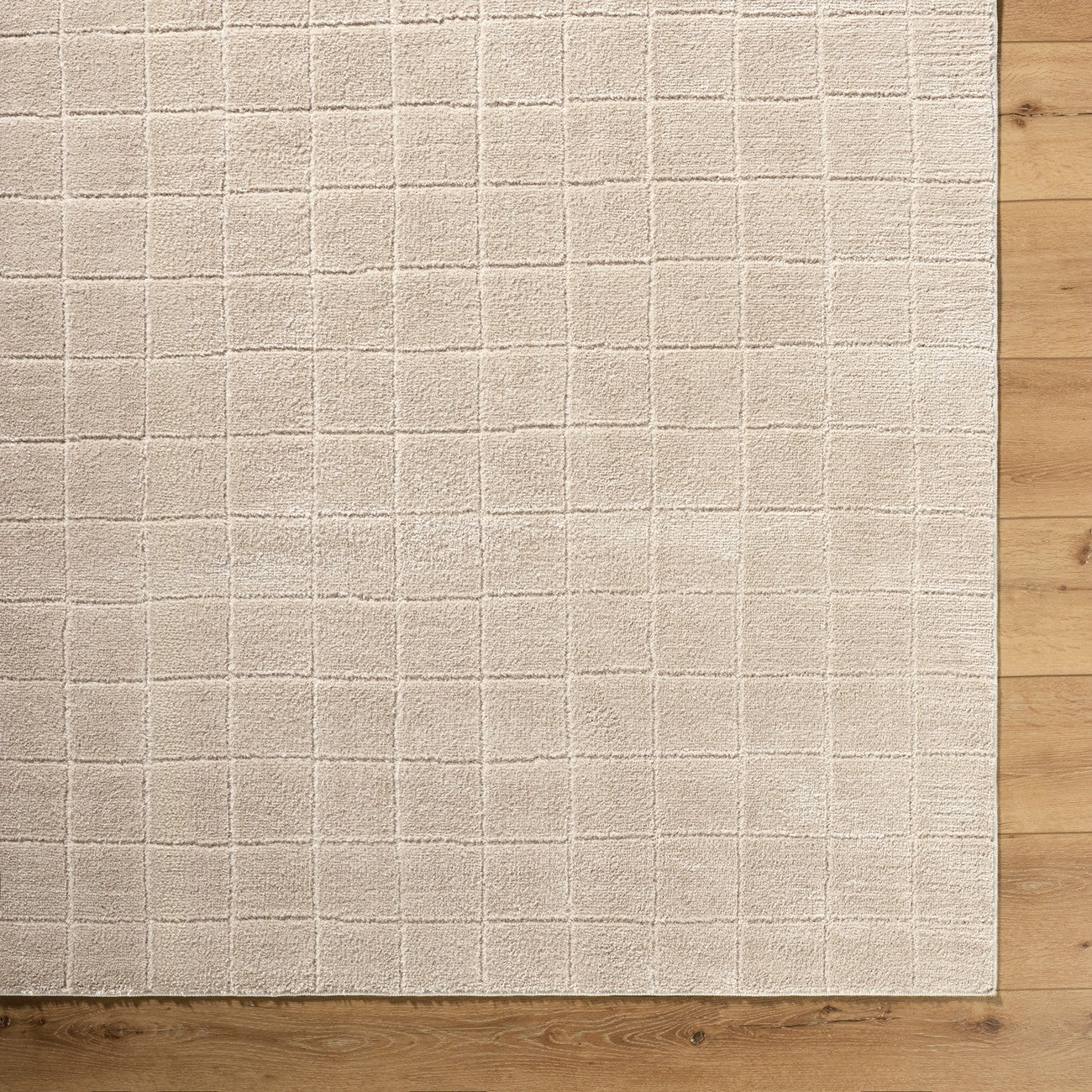 AMINA Our PNW Home x Livabliss Scandi High Pile Light Beige/Light Brown Area Rug Overhead