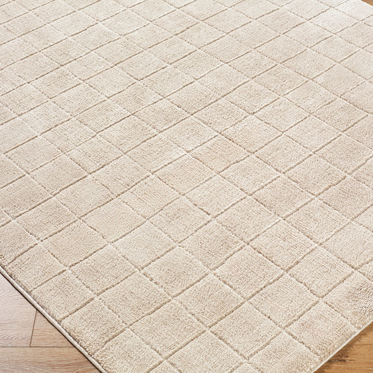 AMINA Our PNW Home x Livabliss Scandi High Pile Light Beige/Light Brown Area Rug Corner