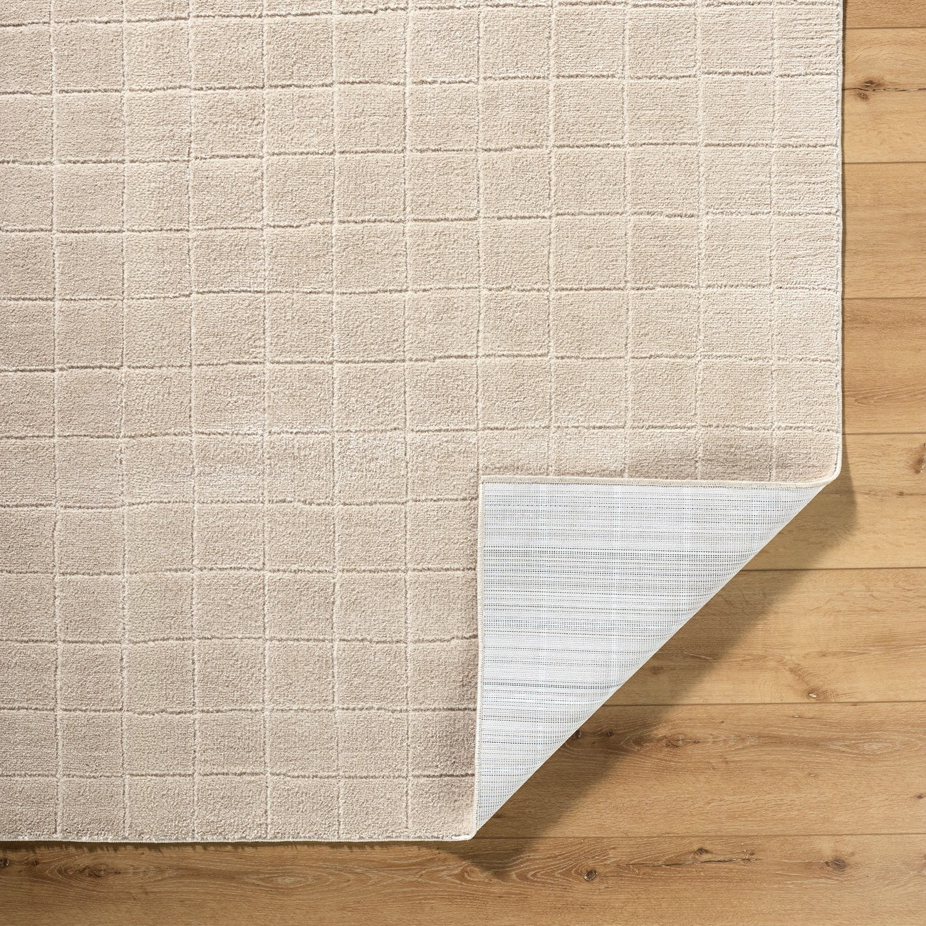 AMINA Our PNW Home x Livabliss Scandi High Pile Light Beige/Light Brown Area Rug Fold