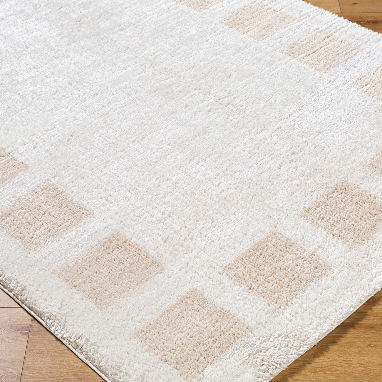 AMINE Machine Washable Modern Shaggy Beige Area Rug Corner