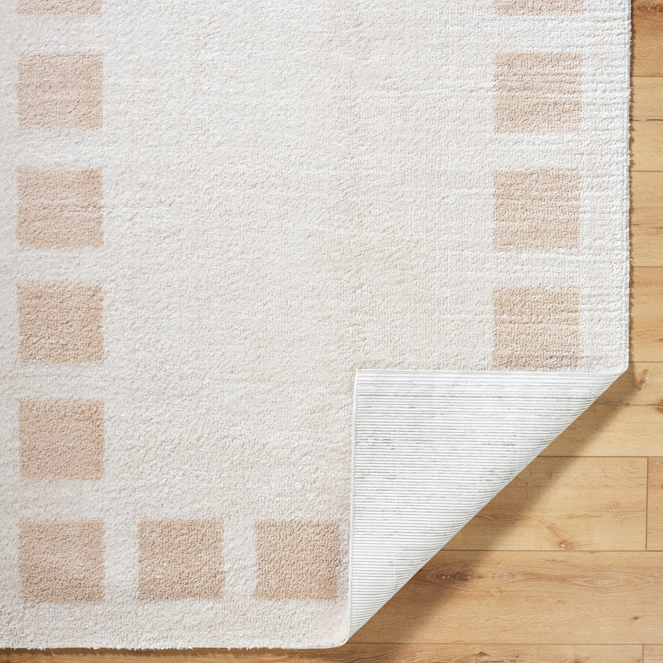 AMINE Machine Washable Modern Shaggy Beige Area Rug Fold
