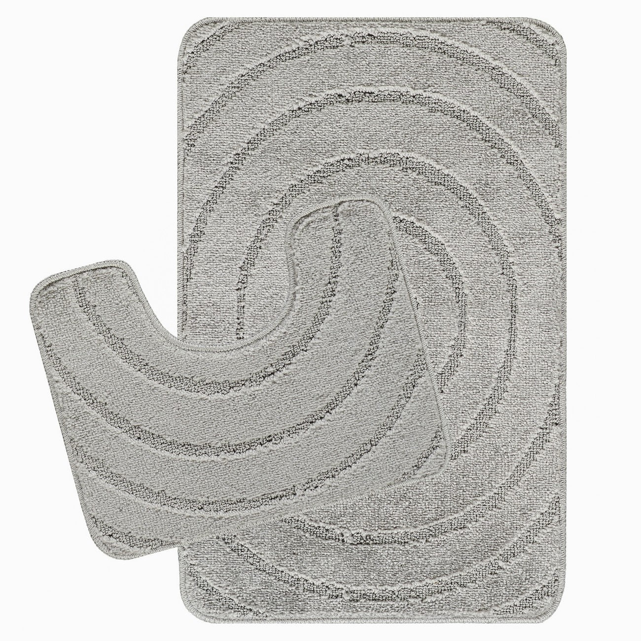 APRIL 2 Piece Machine Washable Non-Slip Light Grey Bathroom Rug Set Set