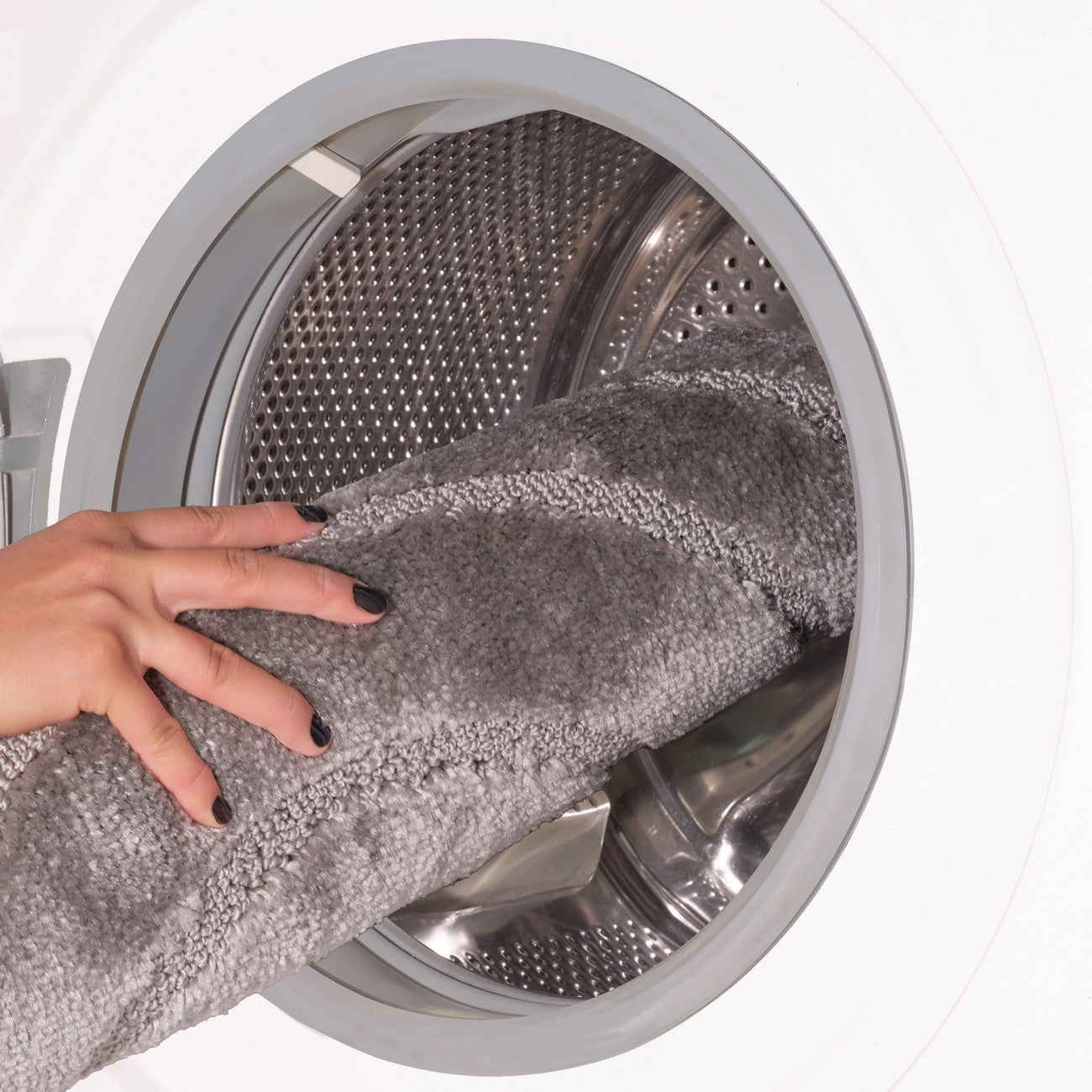 APRIL 2 Piece Machine Washable Non-Slip Light Grey Bathroom Rug Set Washable