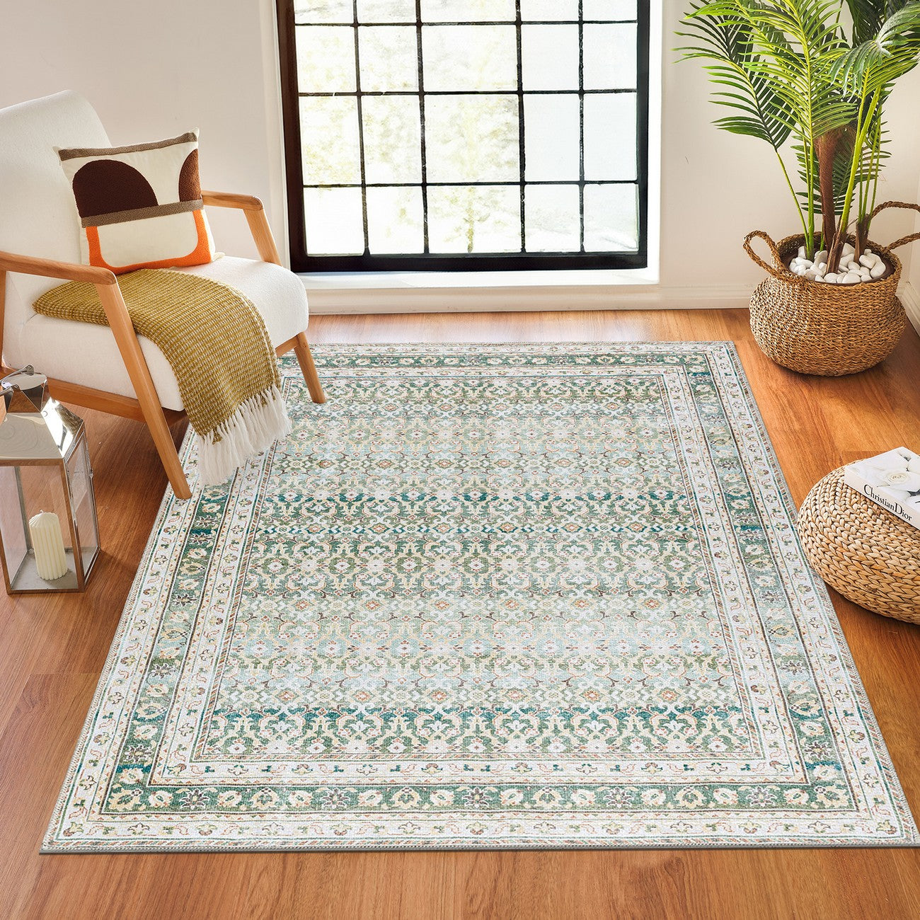 ARMITA Our PNW Home x Livabliss Machine Washable Oriental Boho Olive Area Rug