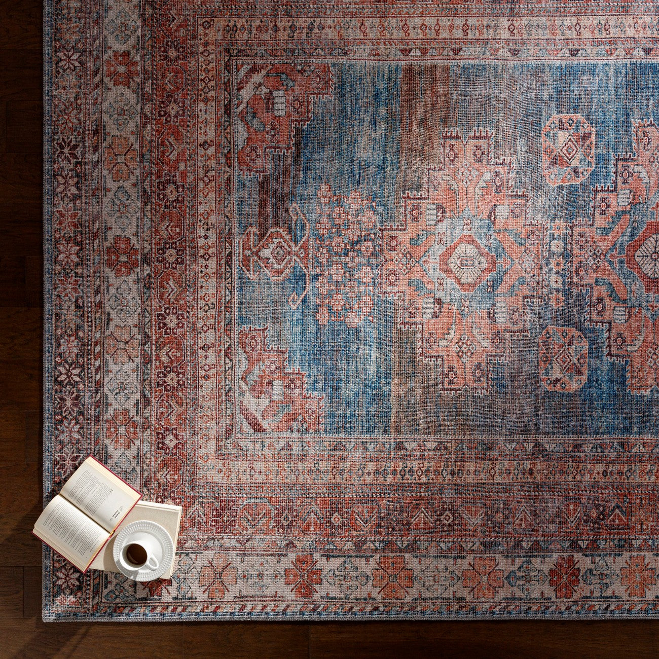 ATHENA Machine Washable Traditional Boho Coral Area Rug Styleshot