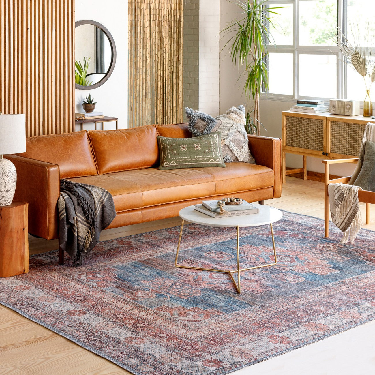 ATHENA Machine Washable Traditional Boho Coral Area Rug Roomscene