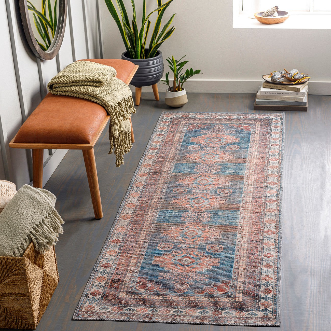 ATHENA Machine Washable Traditional Boho Coral Area Rug Roomscene