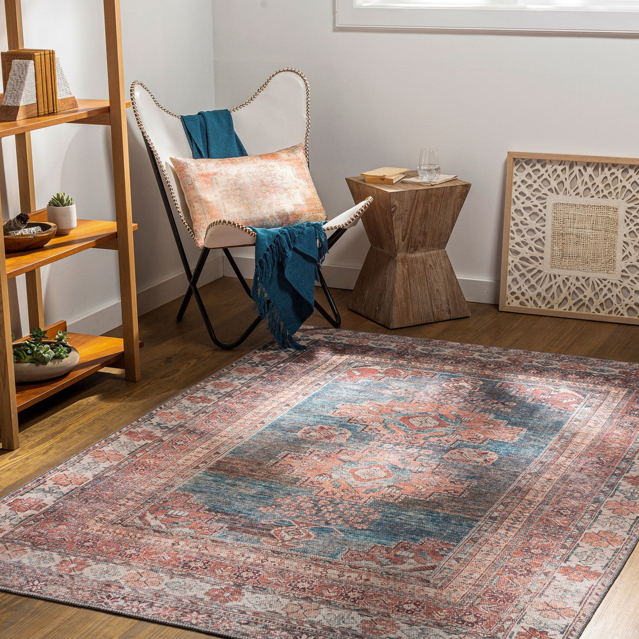 ATHENA Machine Washable Traditional Boho Coral Area Rug Roomscene