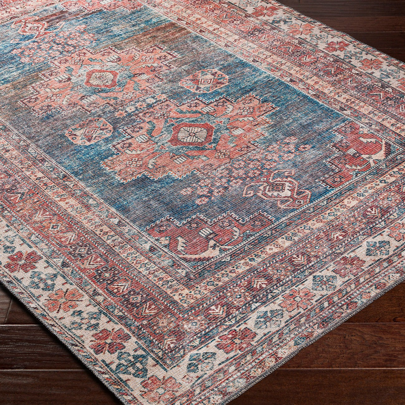 ATHENA Machine Washable Traditional Boho Coral Area Rug Corner