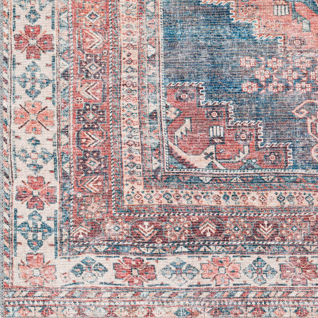 ATHENA Machine Washable Traditional Boho Coral Area Rug Swatch