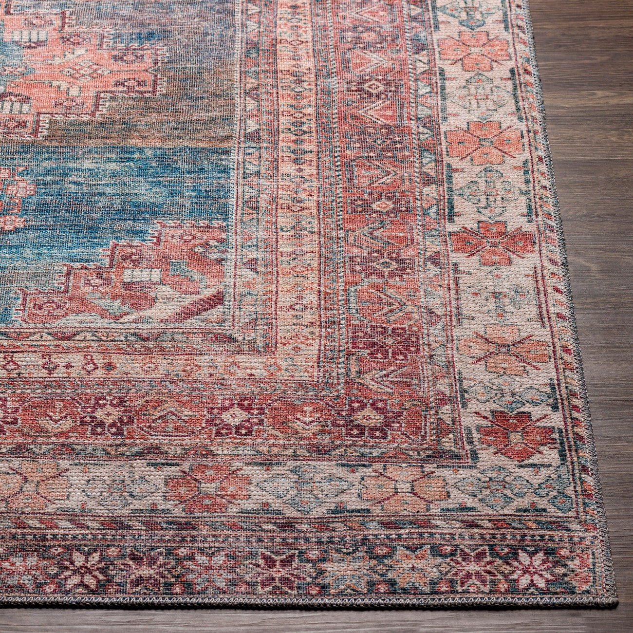 ATHENA Machine Washable Traditional Boho Coral Area Rug Front