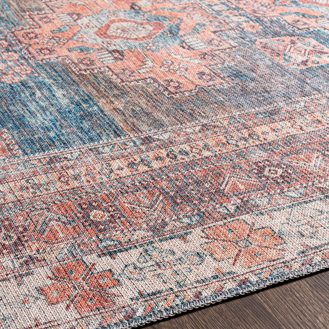 ATHENA Machine Washable Traditional Boho Coral Area Rug Texture
