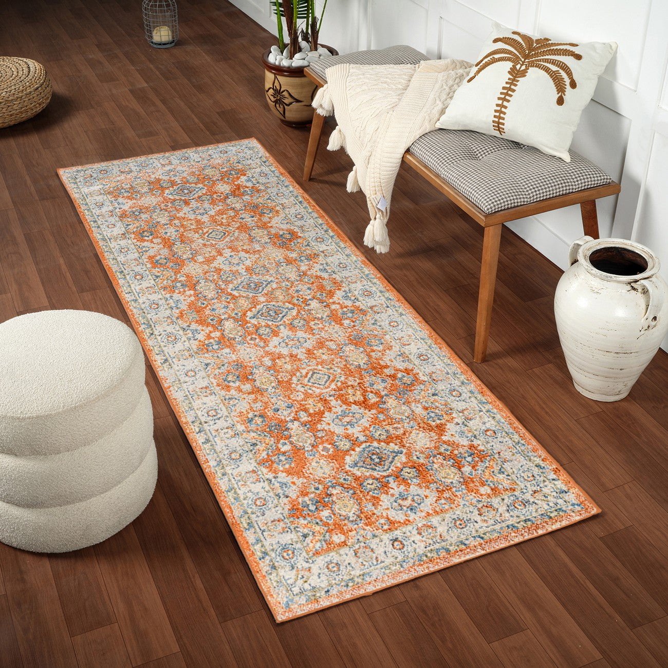 AVNI Machine Washable Traditional Boho Burnt Orange Area Rug Roomscene