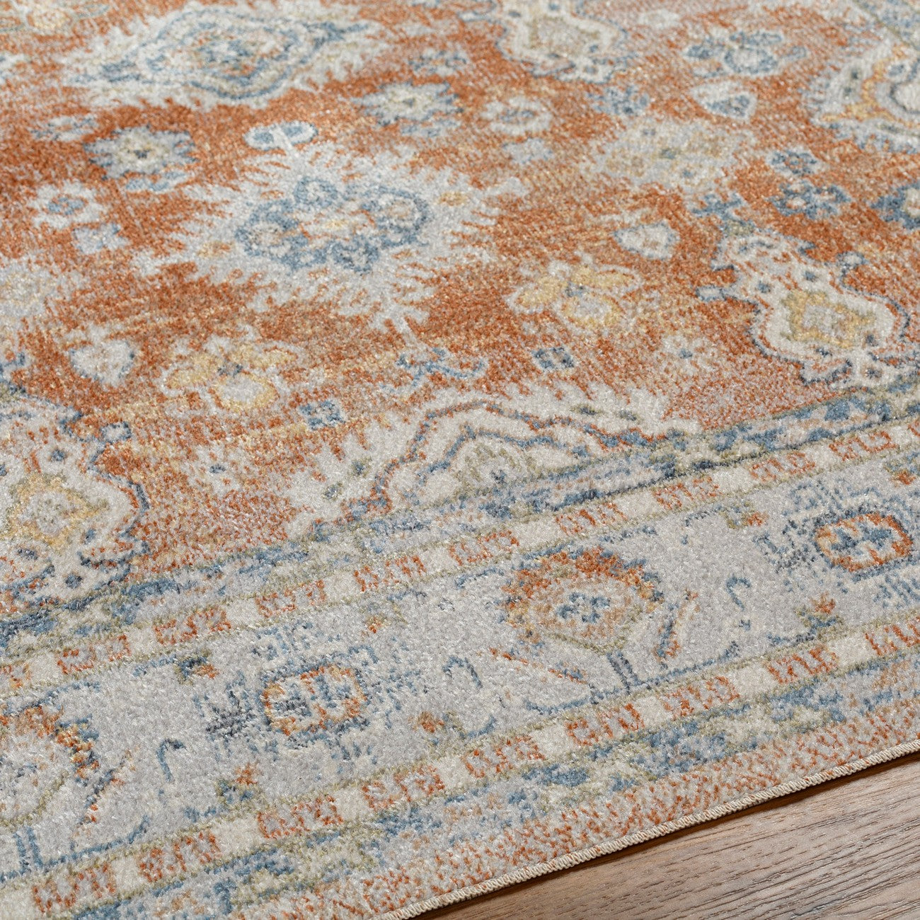 AVNI Machine Washable Traditional Boho Burnt Orange Area Rug Texture
