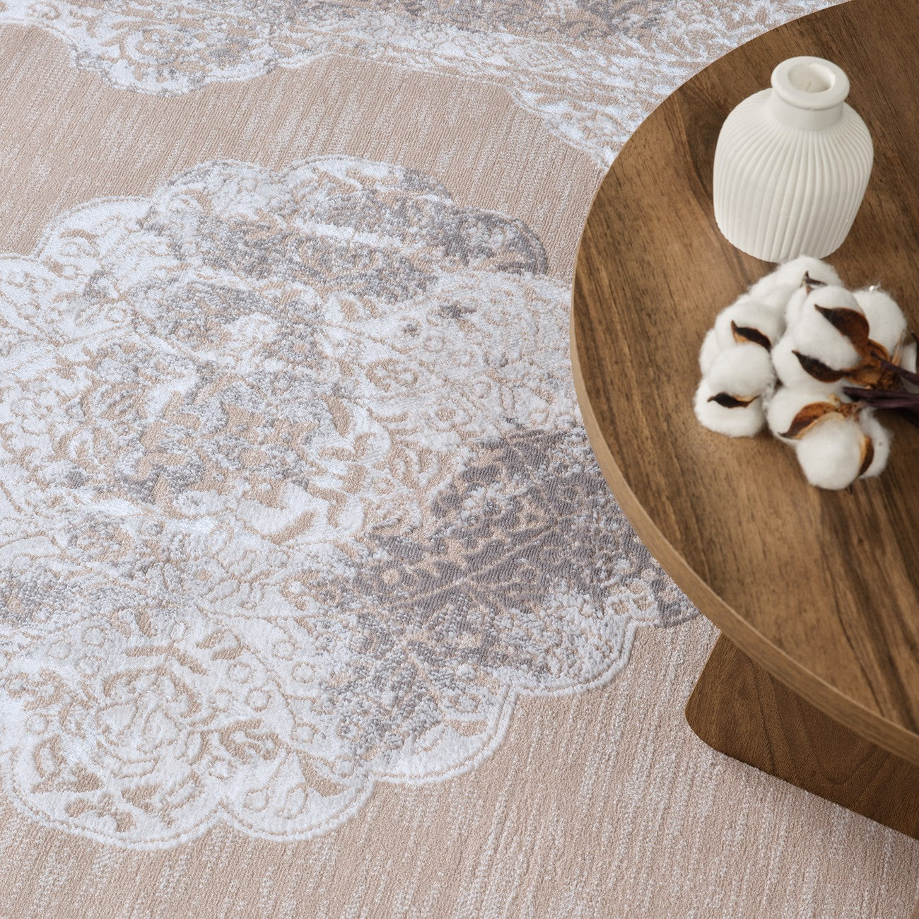 AZRA Vintage Traditional Oriental Boho Beige/White Area Rug Styleshot