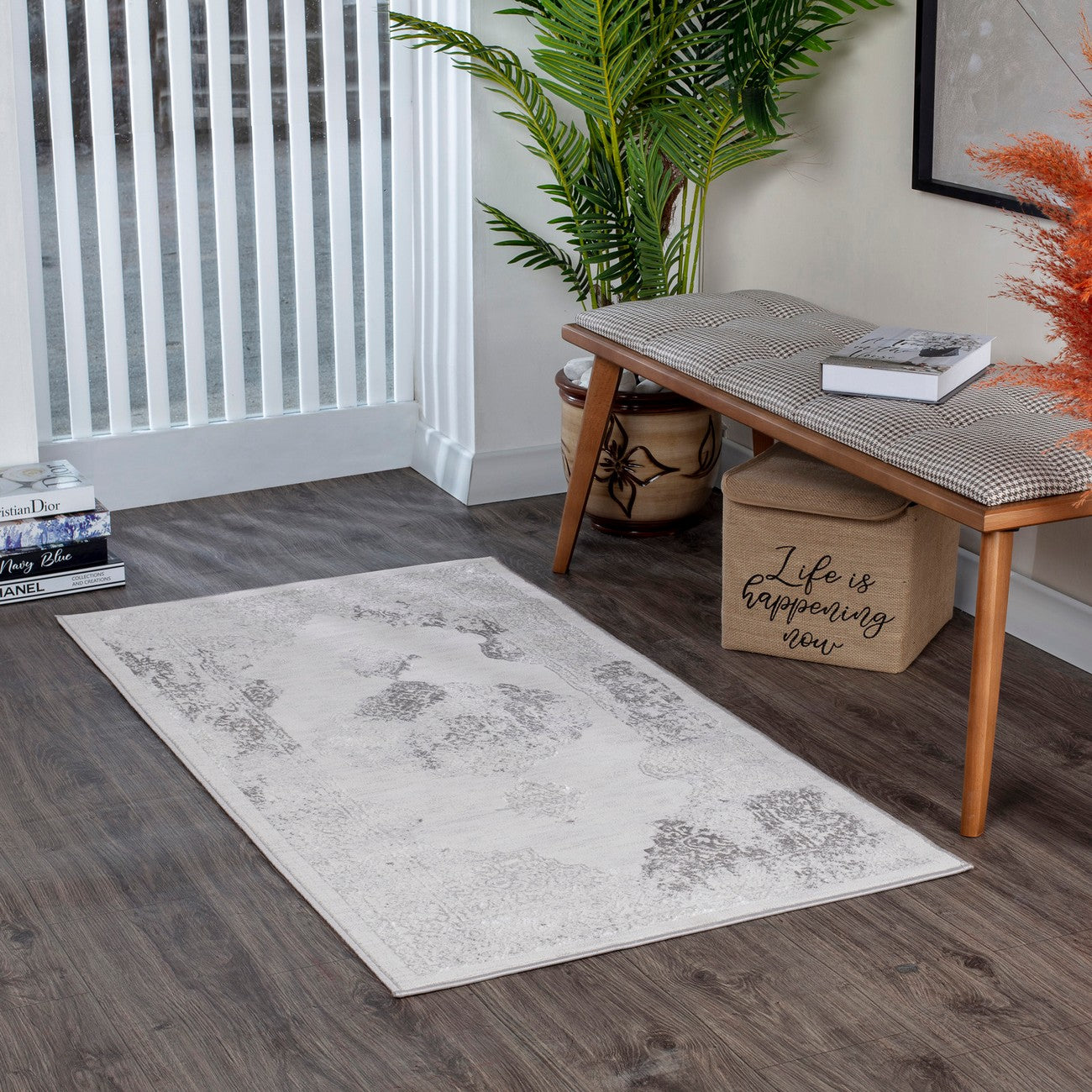 AZRA Vintage Traditional Oriental Boho White/Grey Area Rug Roomscene
