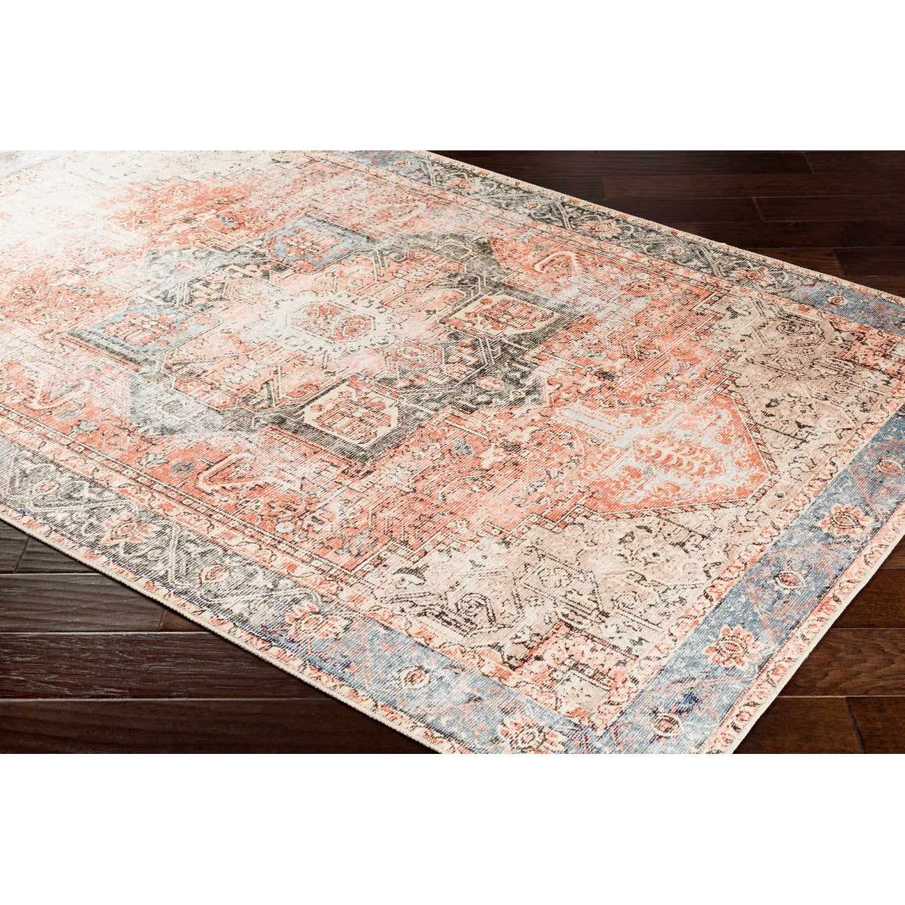 LANA Machine Washable Traditional Boho Brown/Tan/Ivory Area Rug Corner