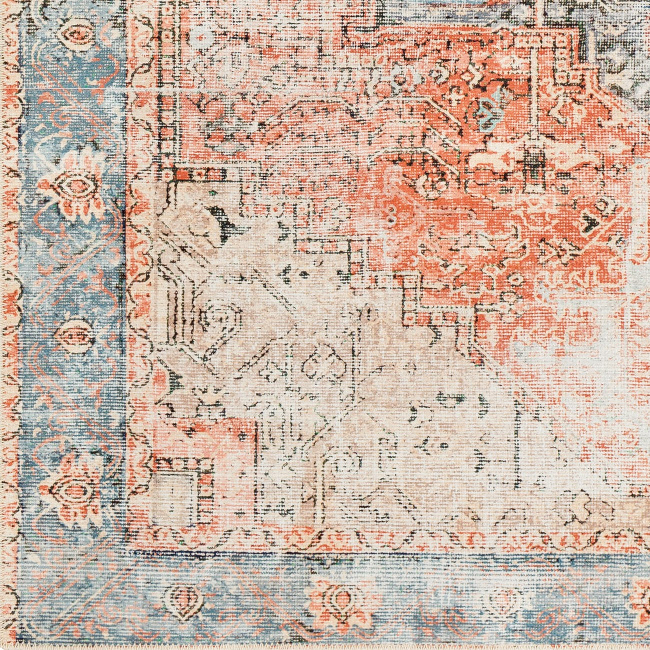 LANA Machine Washable Traditional Boho Brown/Tan/Ivory Area Rug Swatch