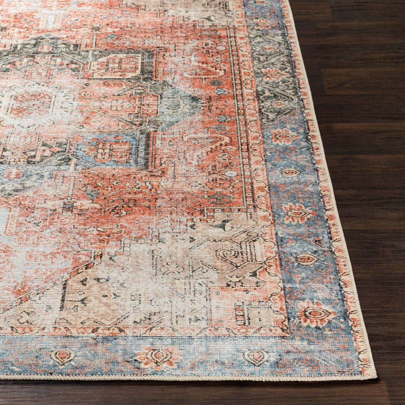 LANA Machine Washable Traditional Boho Brown/Tan/Ivory Area Rug Front
