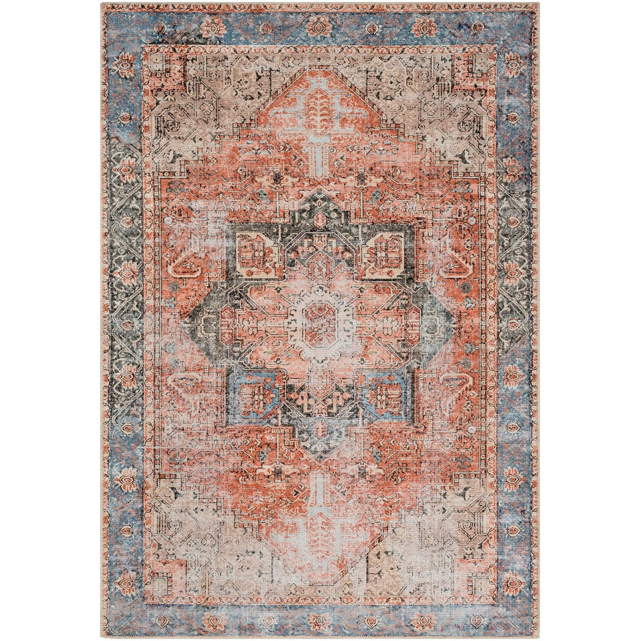 LANA Machine Washable Traditional Boho Brown/Tan/Ivory Area Rug Flat