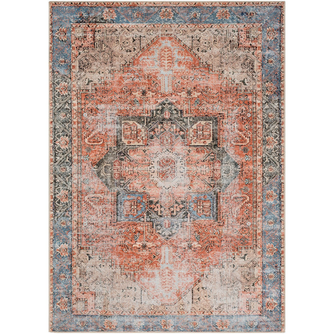 LANA Machine Washable Traditional Boho Brown/Tan/Ivory Area Rug Flat