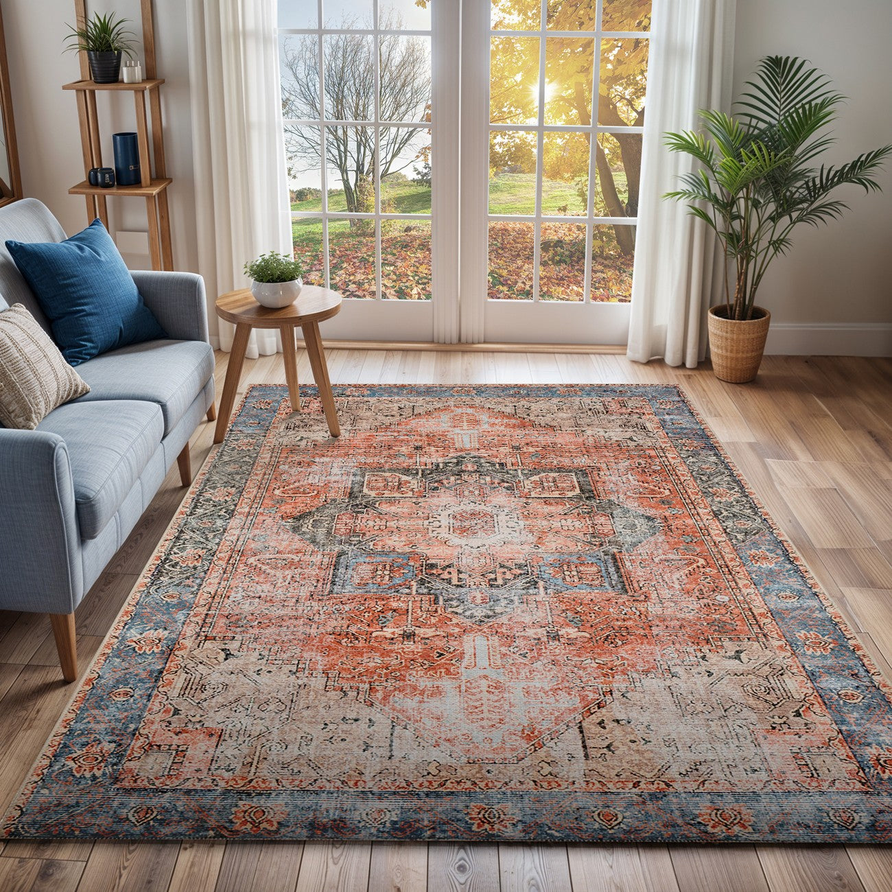 LANA Machine Washable Traditional Boho Brown/Tan/Ivory Area Rug Roomscene