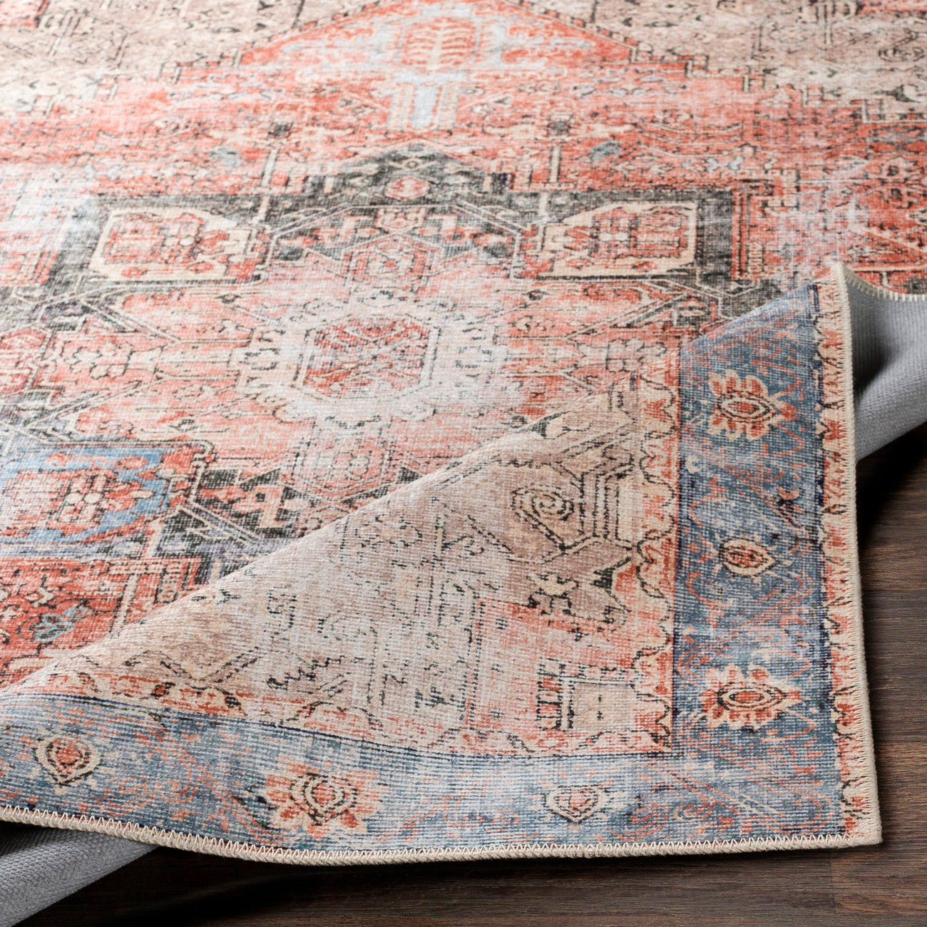 LANA Machine Washable Traditional Boho Brown/Tan/Ivory Area Rug Fold