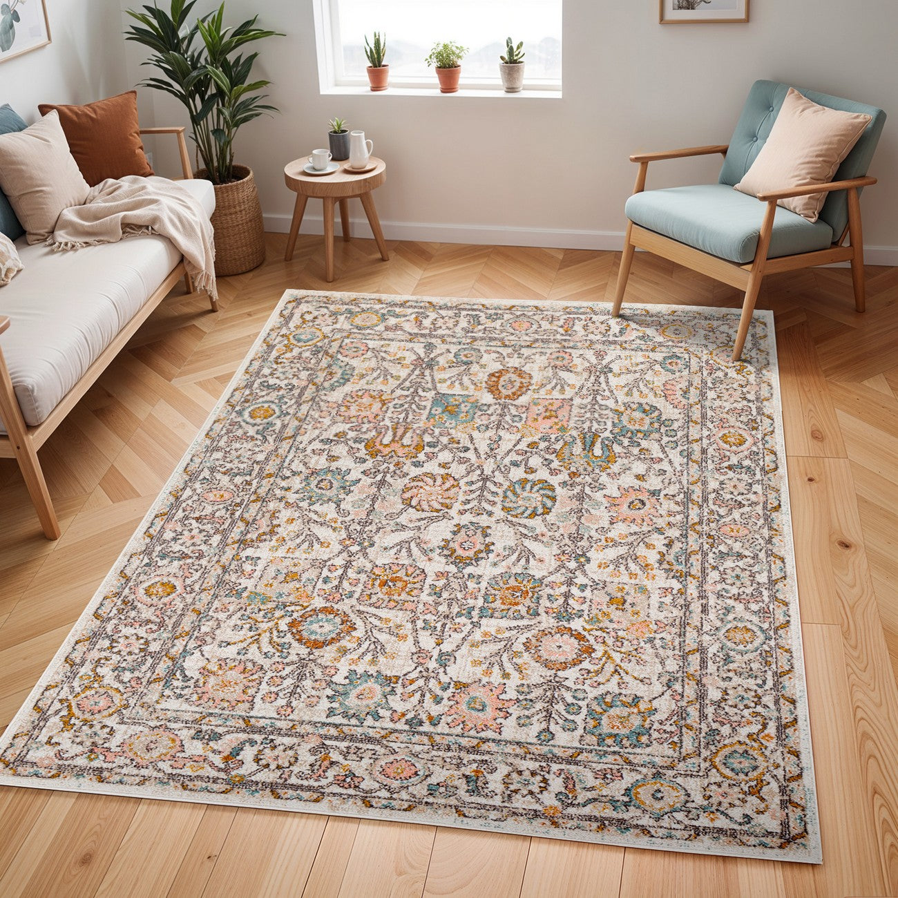 AMIRA Vintage Traditional Oriental Boho Burnt Orange Area Rug Roomscene