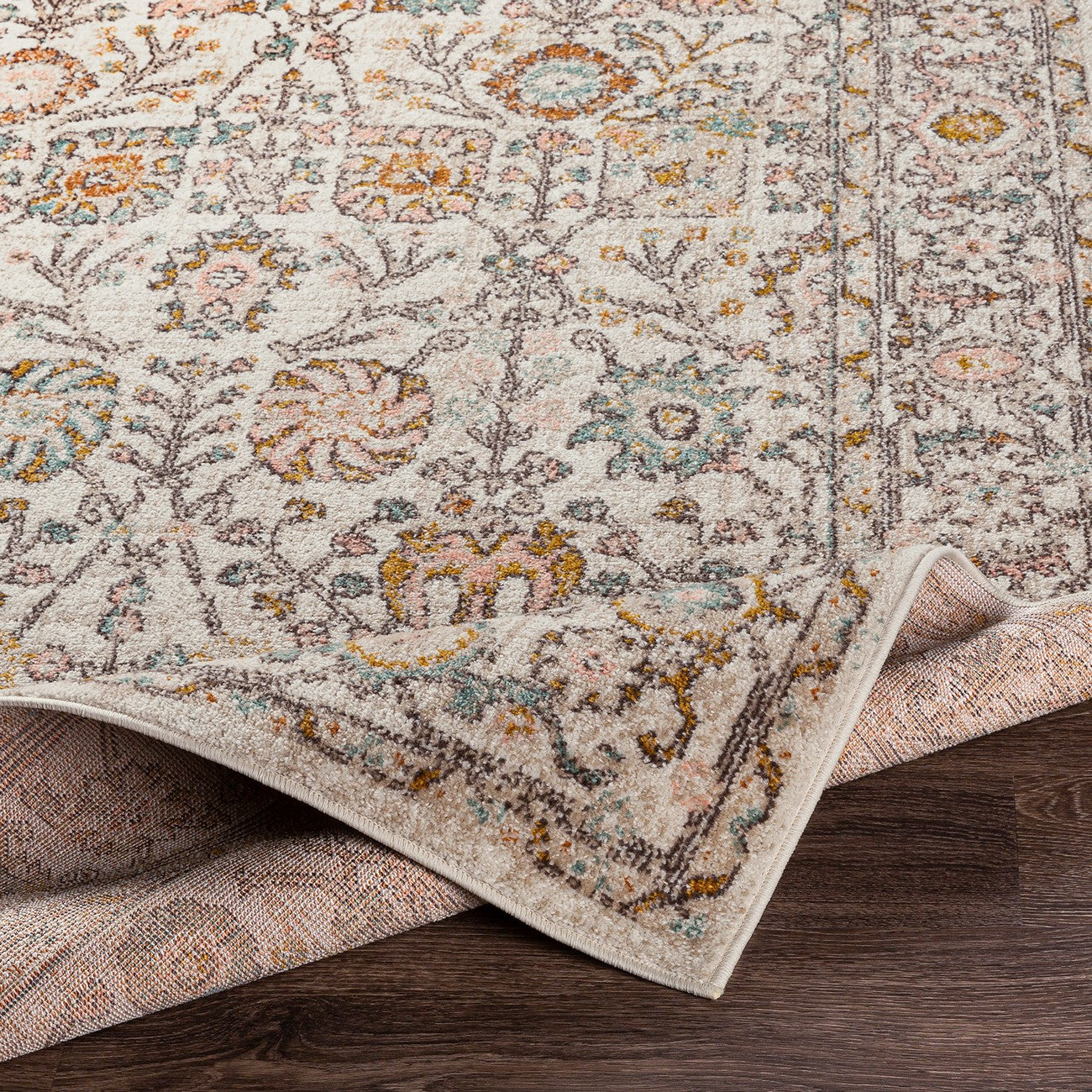 AMIRA Vintage Traditional Oriental Boho Burnt Orange Area Rug Fold