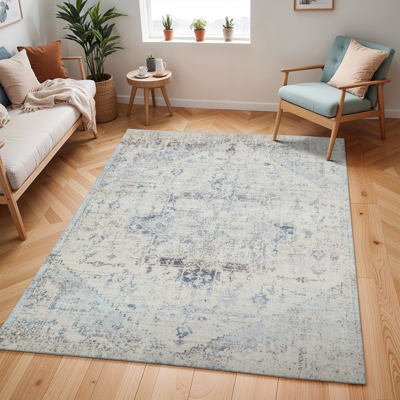 LYA Vintage Traditional Oriental Boho Ivory Area Rug Roomscene