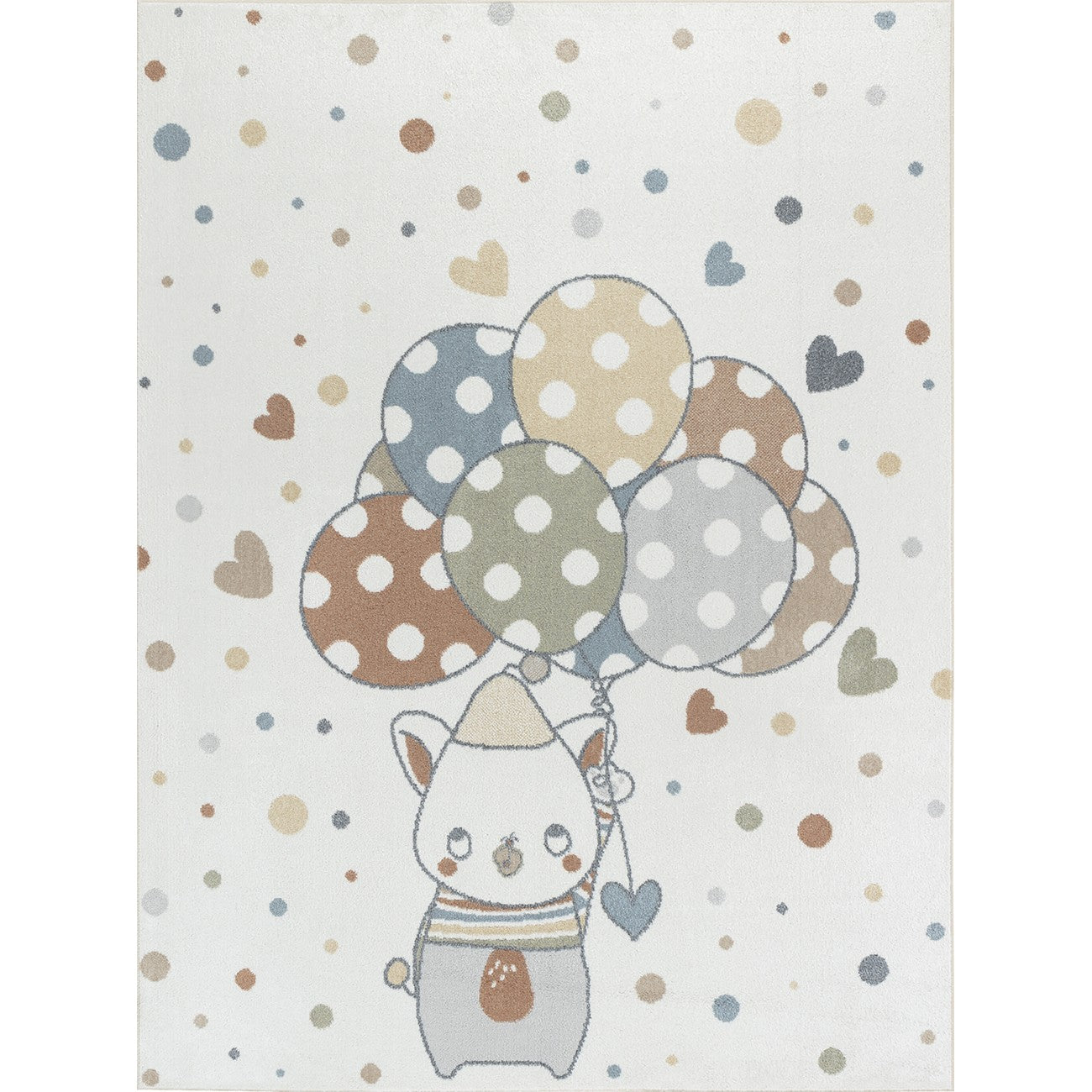 BALLON BUDDY Machine Washable Multicolour/Beige Kids Room Rug Flat