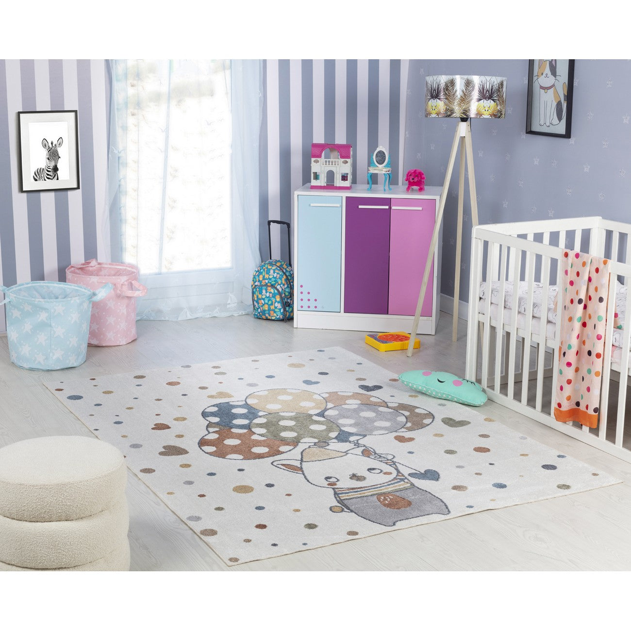 BALLON BUDDY Machine Washable Multicolour/Beige Kids Room Rug Roomscene
