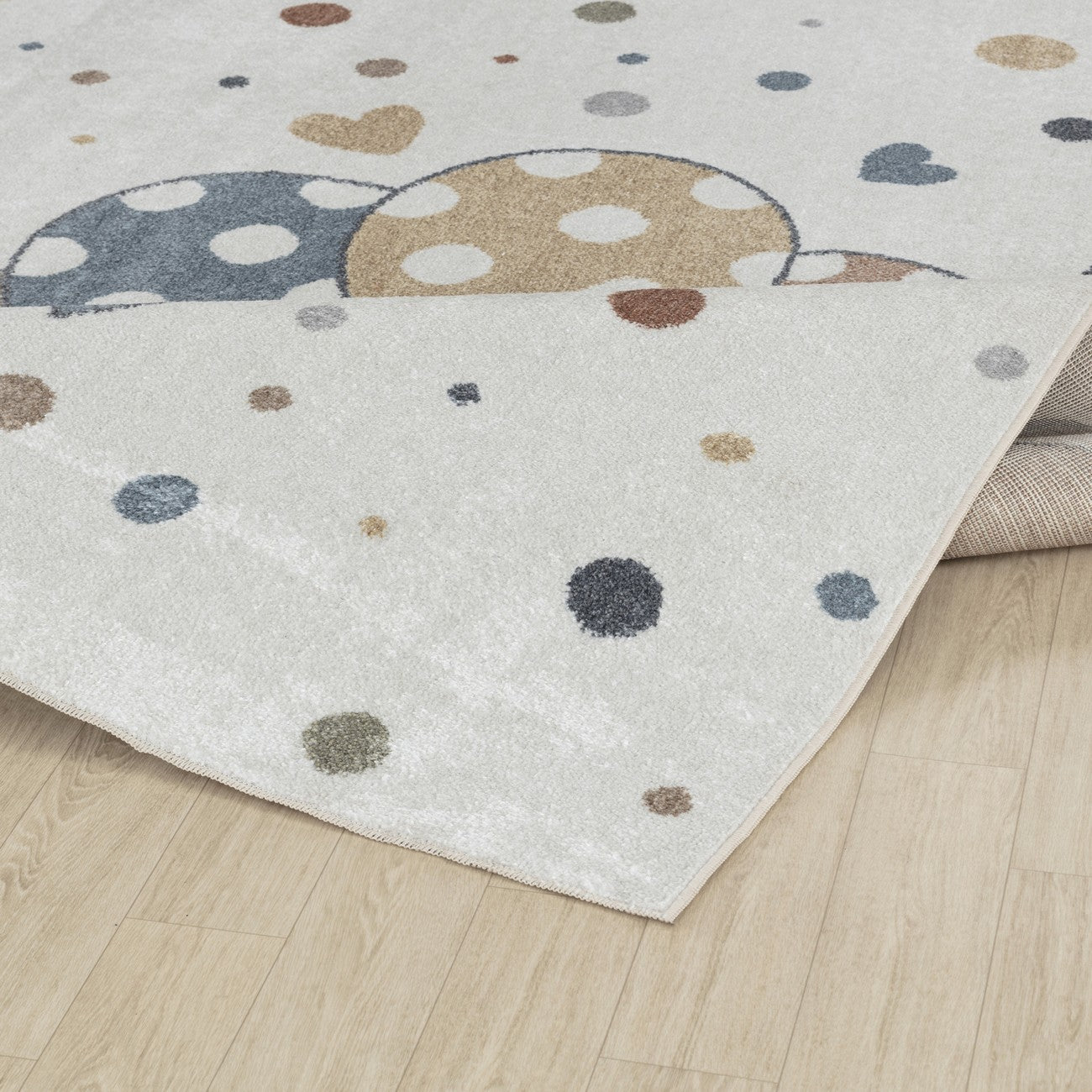 BALLON BUDDY Machine Washable Multicolour/Beige Kids Room Rug Fold