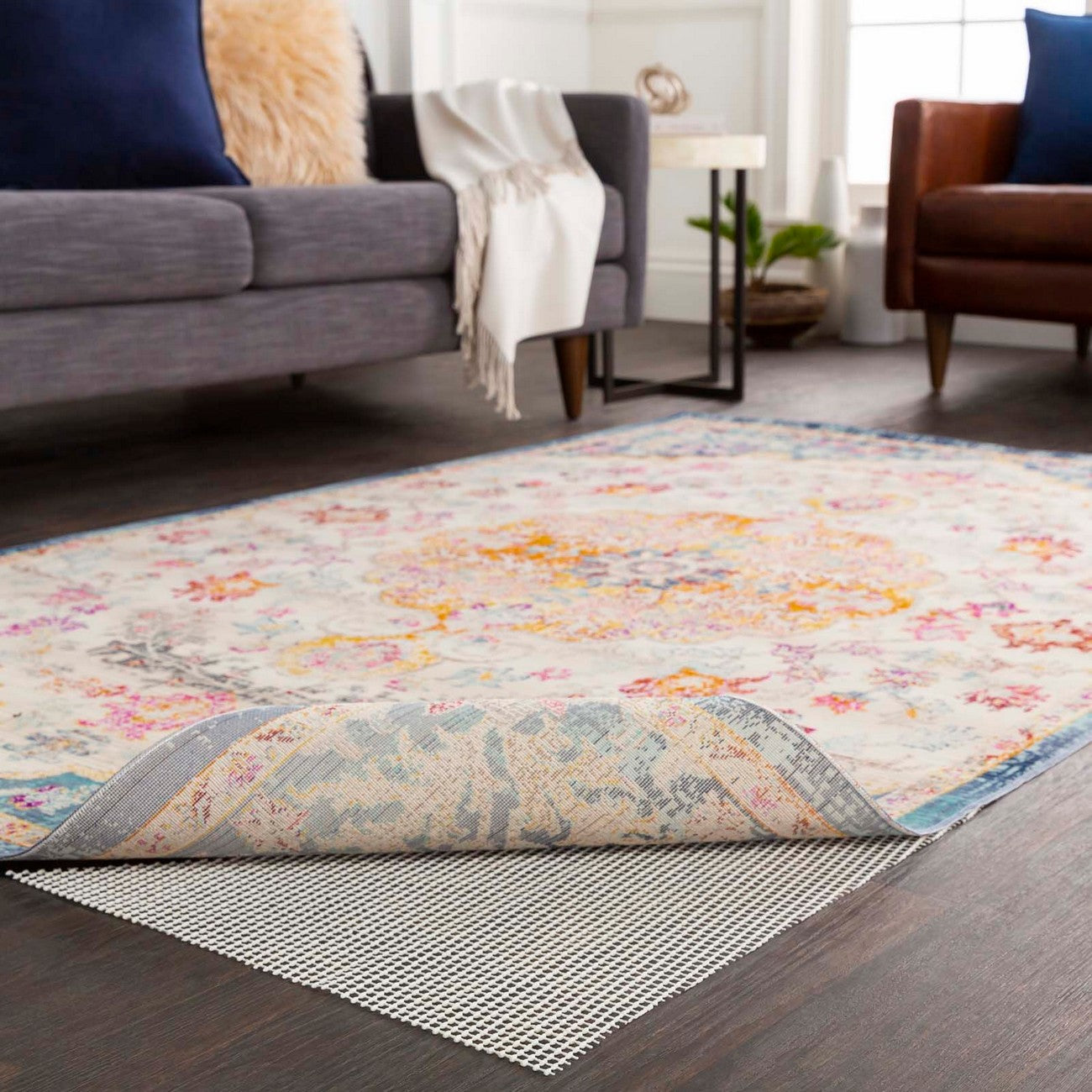 Non-Slip Rug Pad Cushioned Support for Floor Protection Roomscene