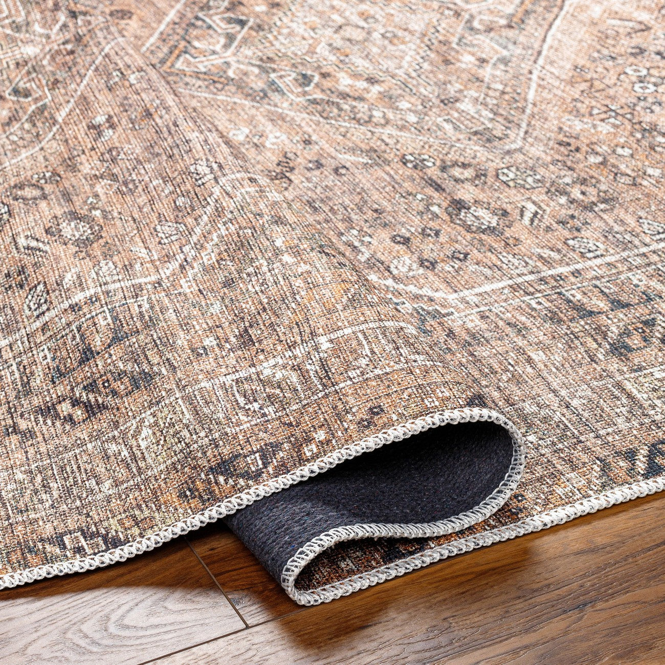 CALYPSO Machine Washable Traditional Boho Cider Area Rug Fold