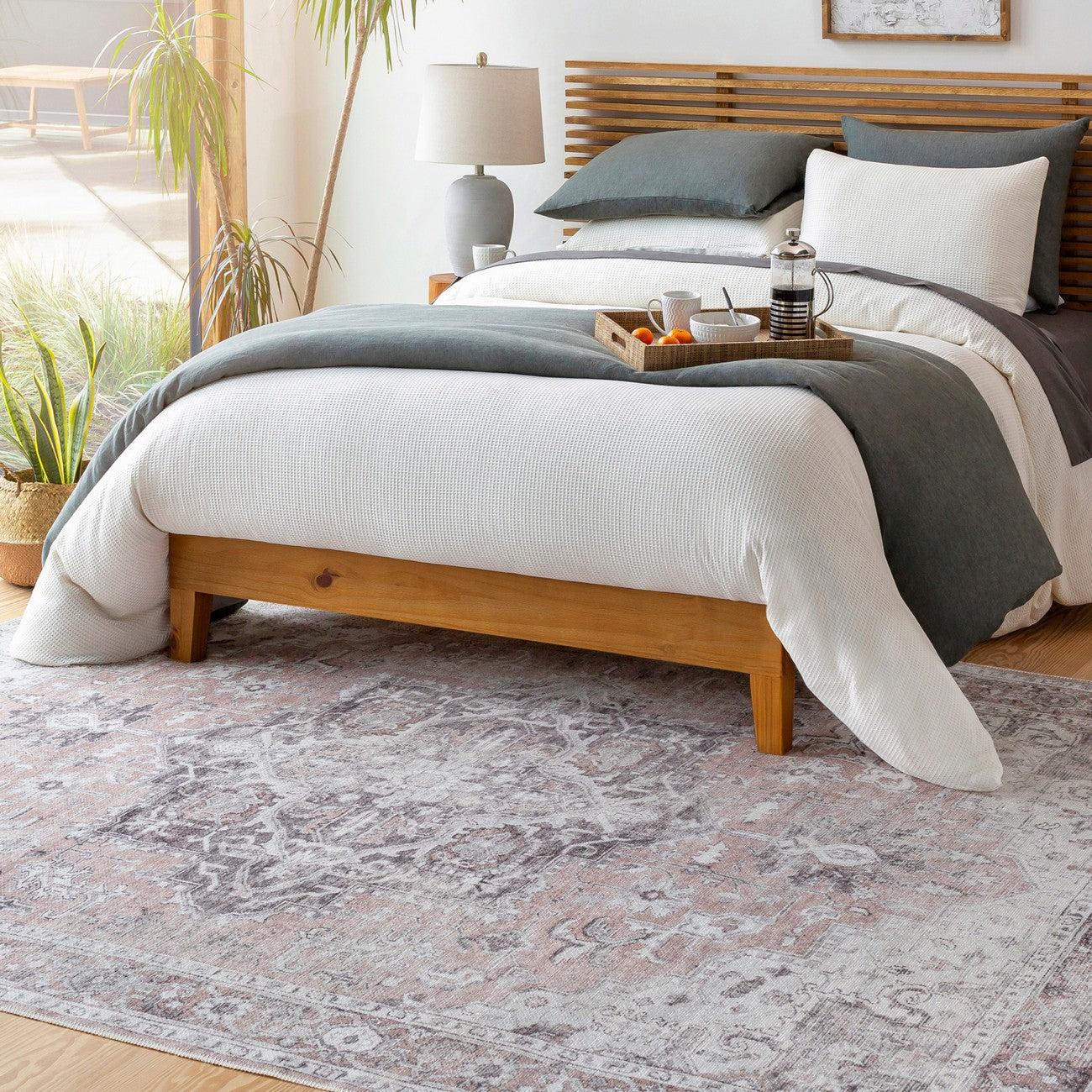 CAPUCINE Machine Washable Modern Boho Grey Area Rug