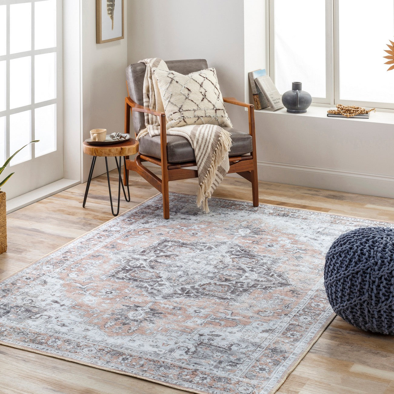 CAPUCINE Machine Washable Modern Boho Grey Area Rug