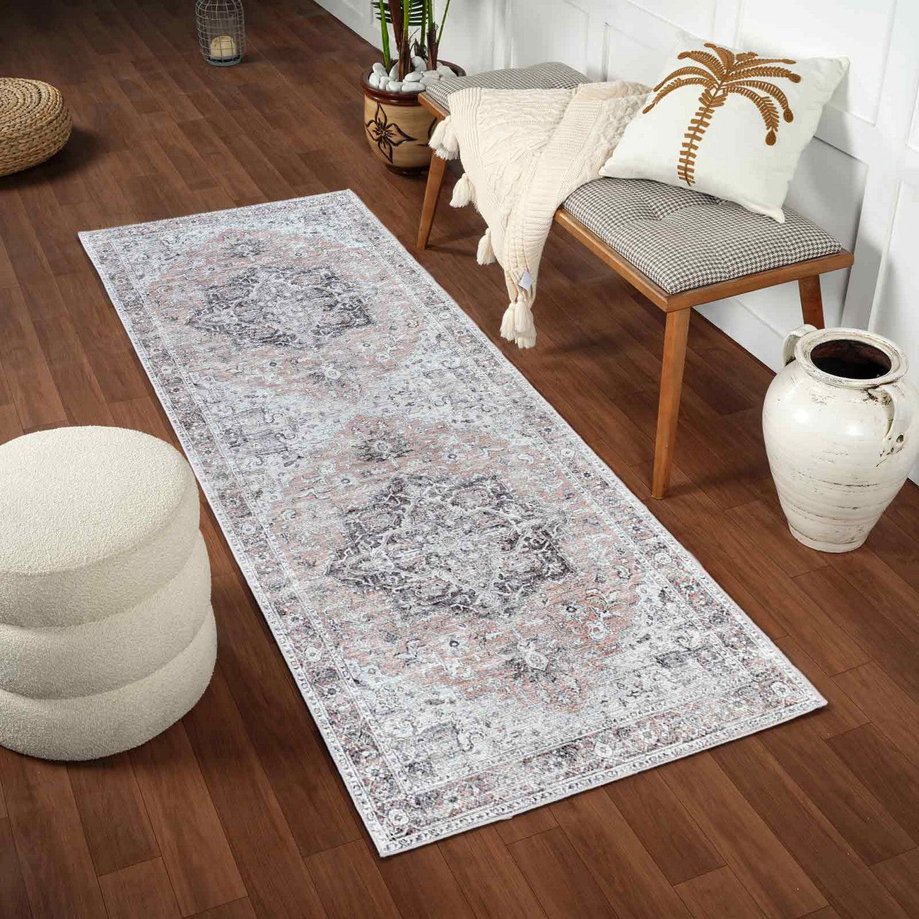 CAPUCINE Machine Washable Modern Boho Grey Area Rug