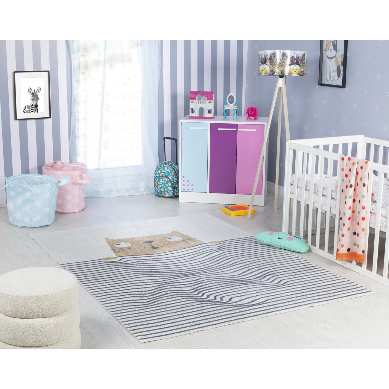 CATNAP Machine Washable Brown/Beige Kids Room Rug Roomscene