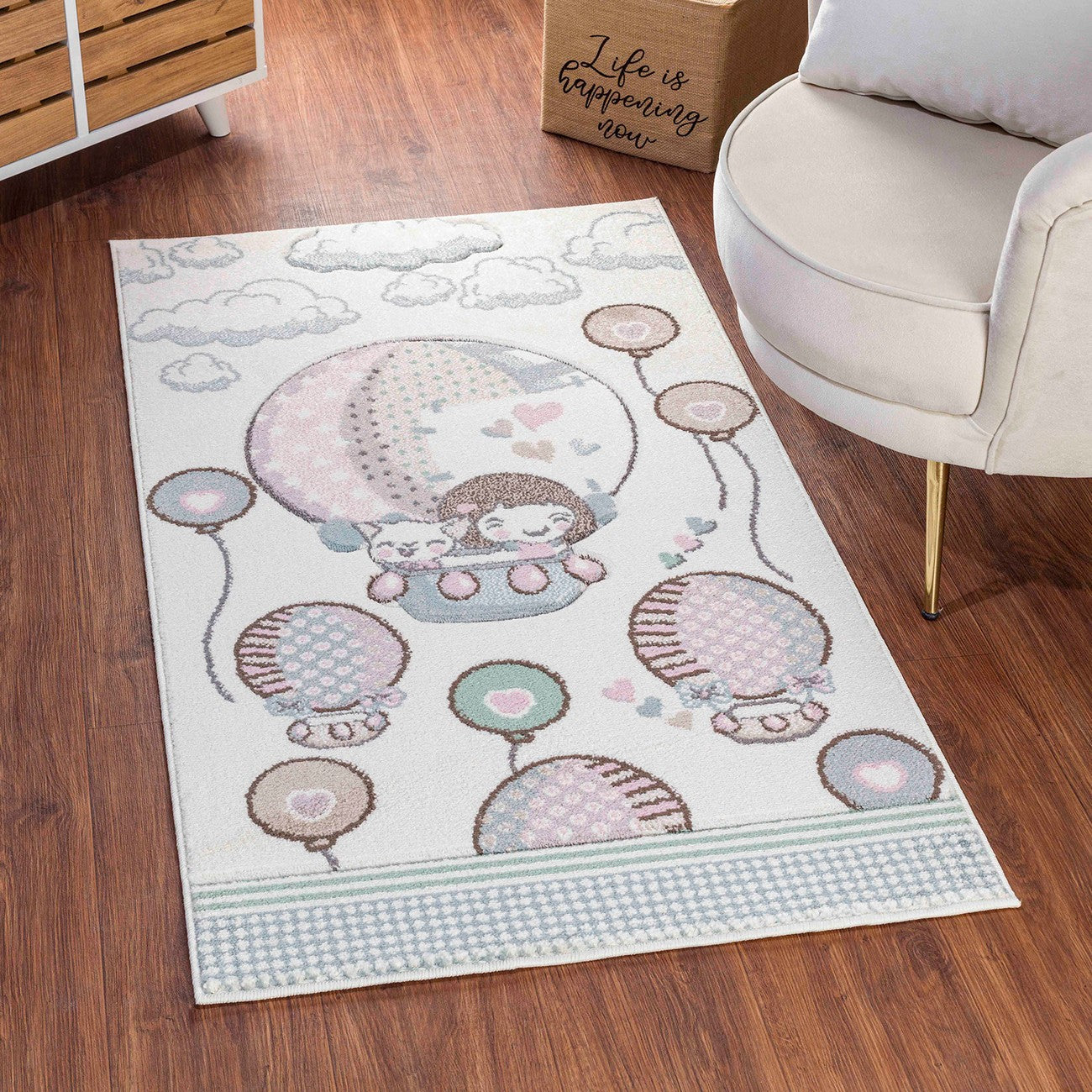 CUTE LOON Modern Beige/Pink Kids Room Rug Roomscene